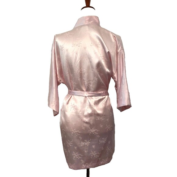Vtg Frost Bros PINK Floral SATIN House Coat ROBE Short Mini Size Petite Small - Picture 4 of 8